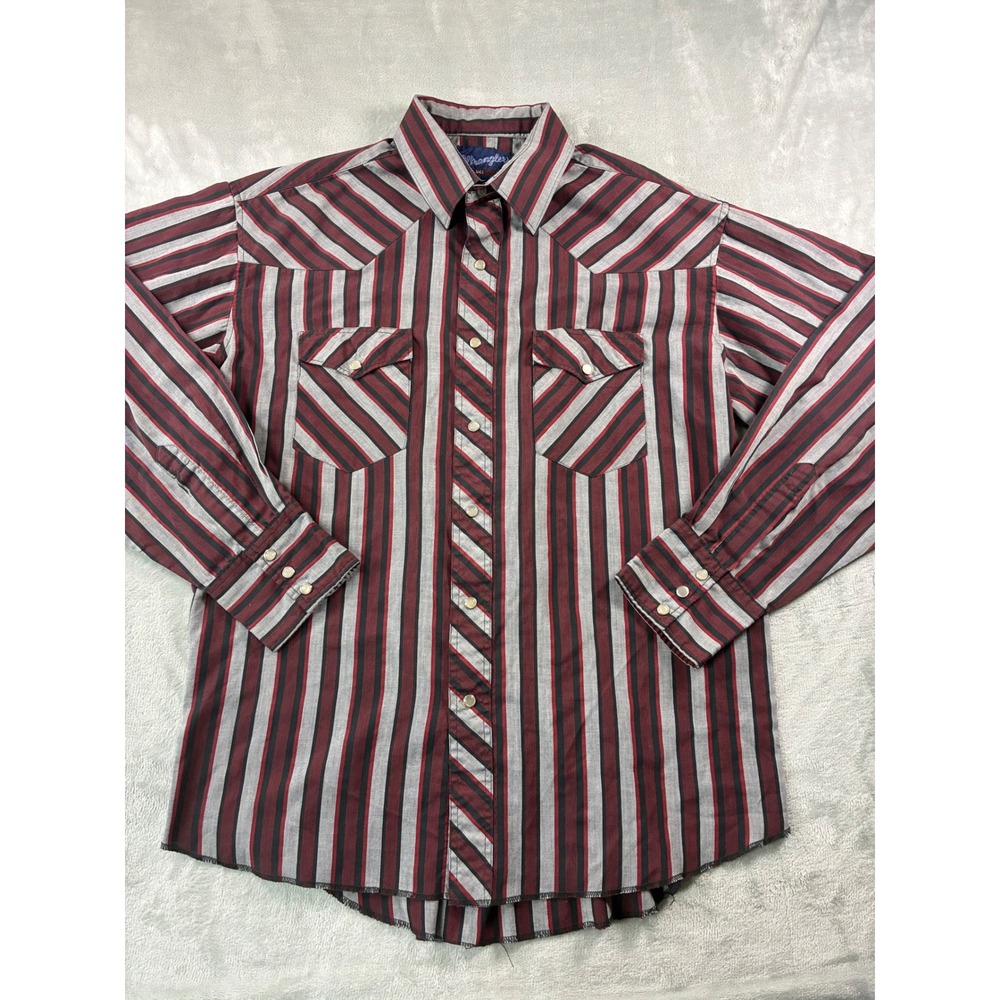 Wrangler Western Shirt Mens 16-35 Long Tails Pearl Snap Striped Red Black Grey